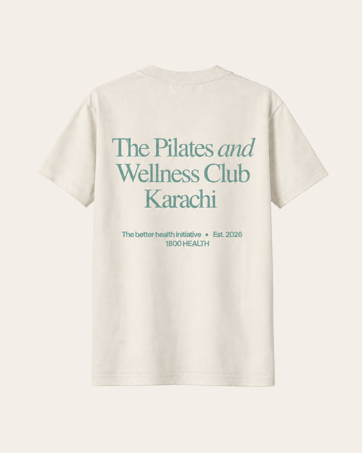 The Club Tee, back print: The Pilates and Wellness Club, Karachi