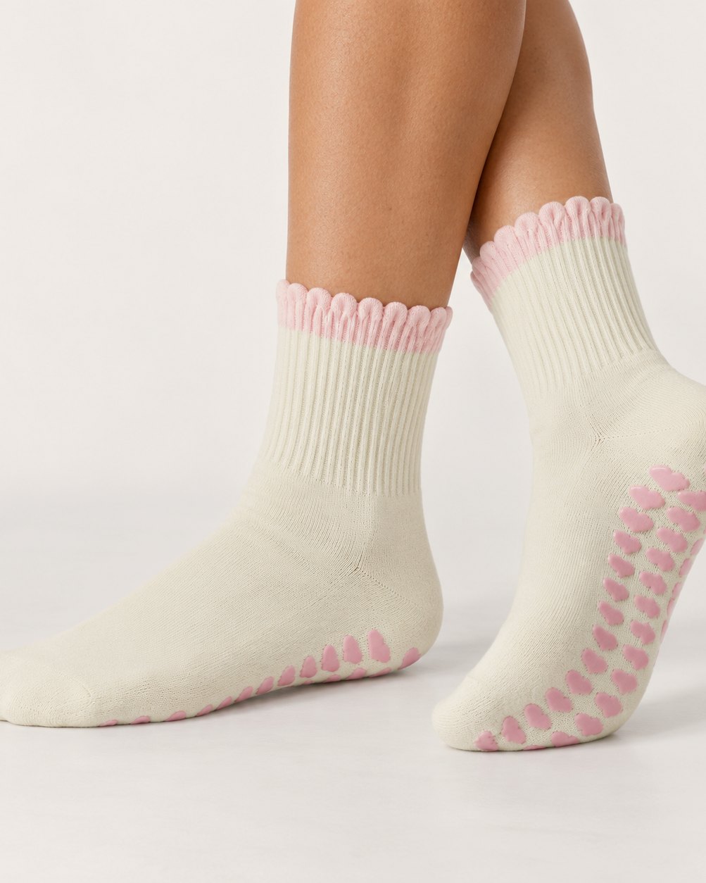 Scallop Rose Grip Socks, worn